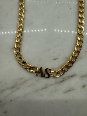 Gold-Tone Initials  'AS' Curb Chain Necklace for Women